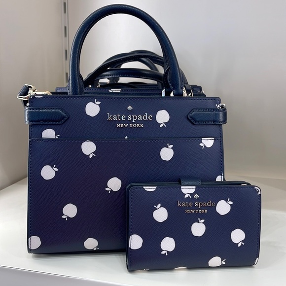 Kate Spade Staci Sm Satchel Orchard Toss Pr & Staci Lg White Apple Bifold Wallet - Picture 2 of 16